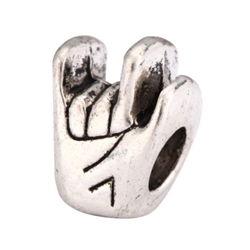 5 x Victory Hand Sign Charms Beads Antique Silver Tone European Charm Beads  #MEC-22